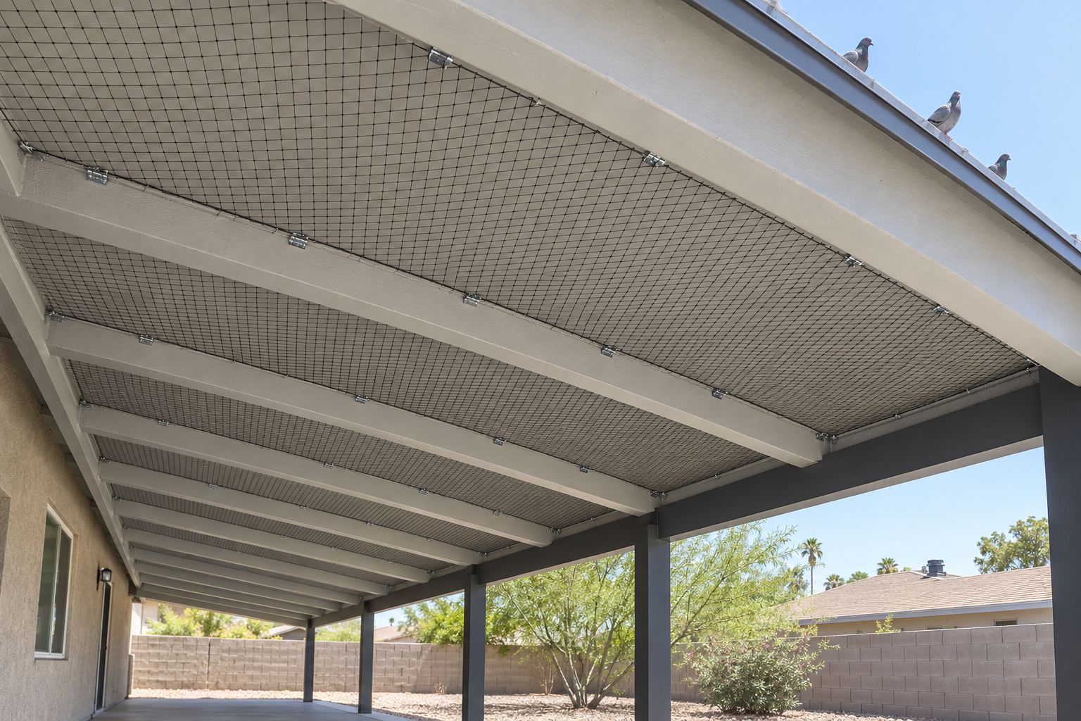 bird removal netting on a Tucson building