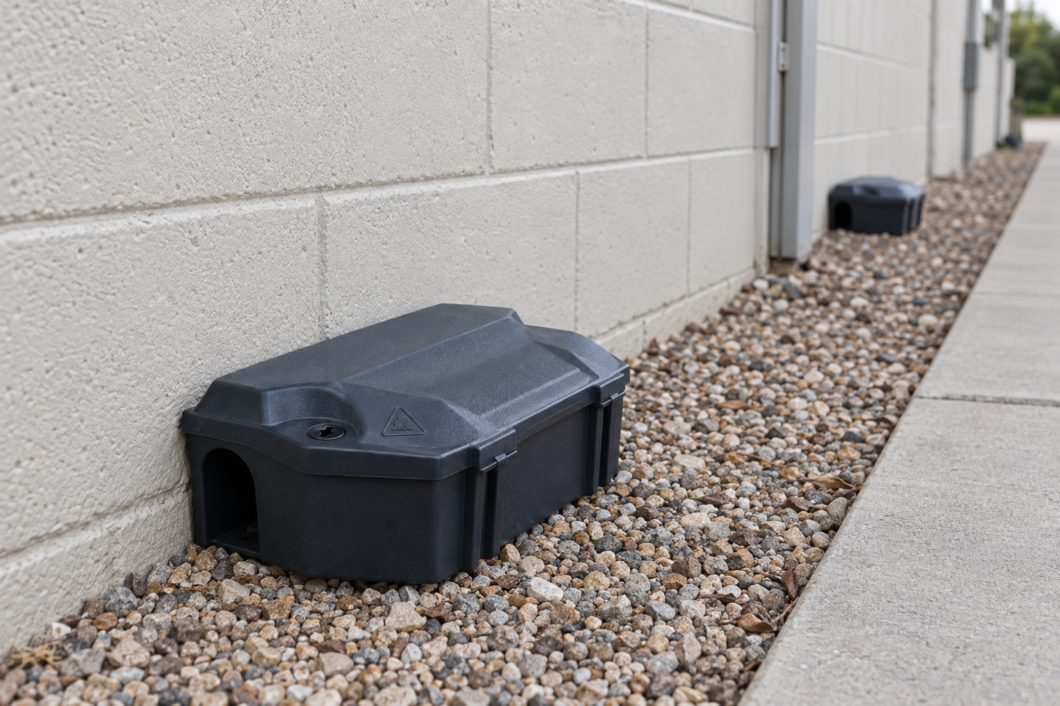 rodent bait station at a commercial building