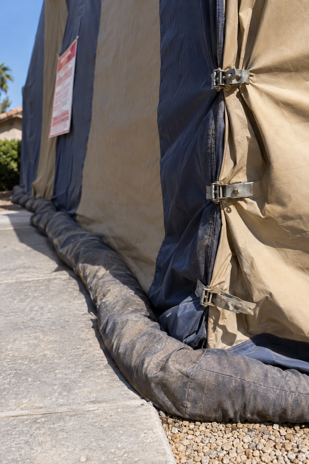 sealed fumigation tent on a roof