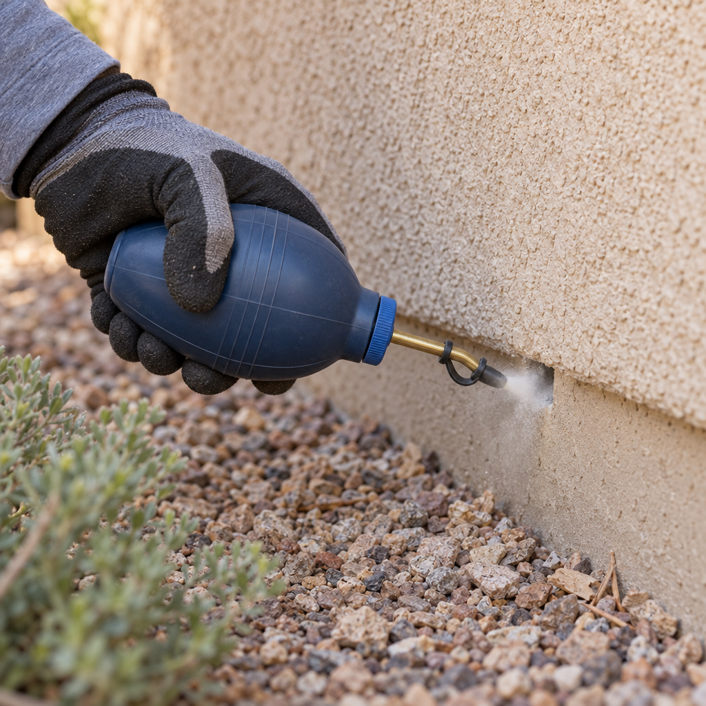 scorpion pest control treatment along a Tucson home wall
